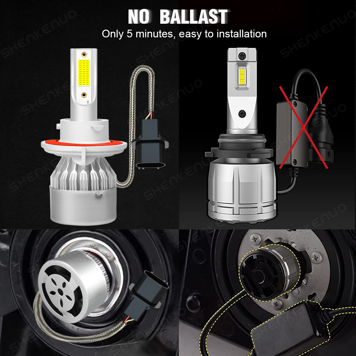 H13 9008 LED Headlight Bulbs Kit 120W 56000LM Hi/Lo Beam Super Bright White