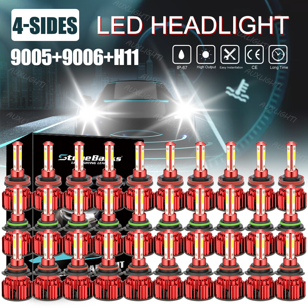 60PCS 4-Sides 9005+9006+H11 LED Headlight Foglight Kit High Low Beam Bulbs White