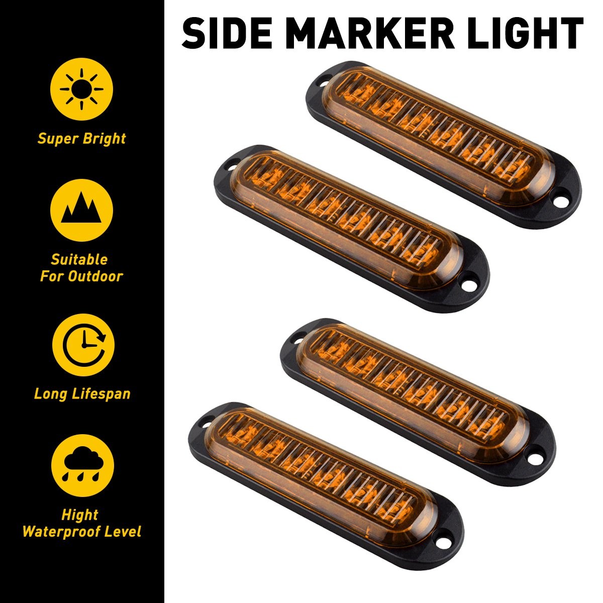 4pcs 6-LED Side Clearance Marker Indicator Light Amber Fit RV Van Truck Trailer