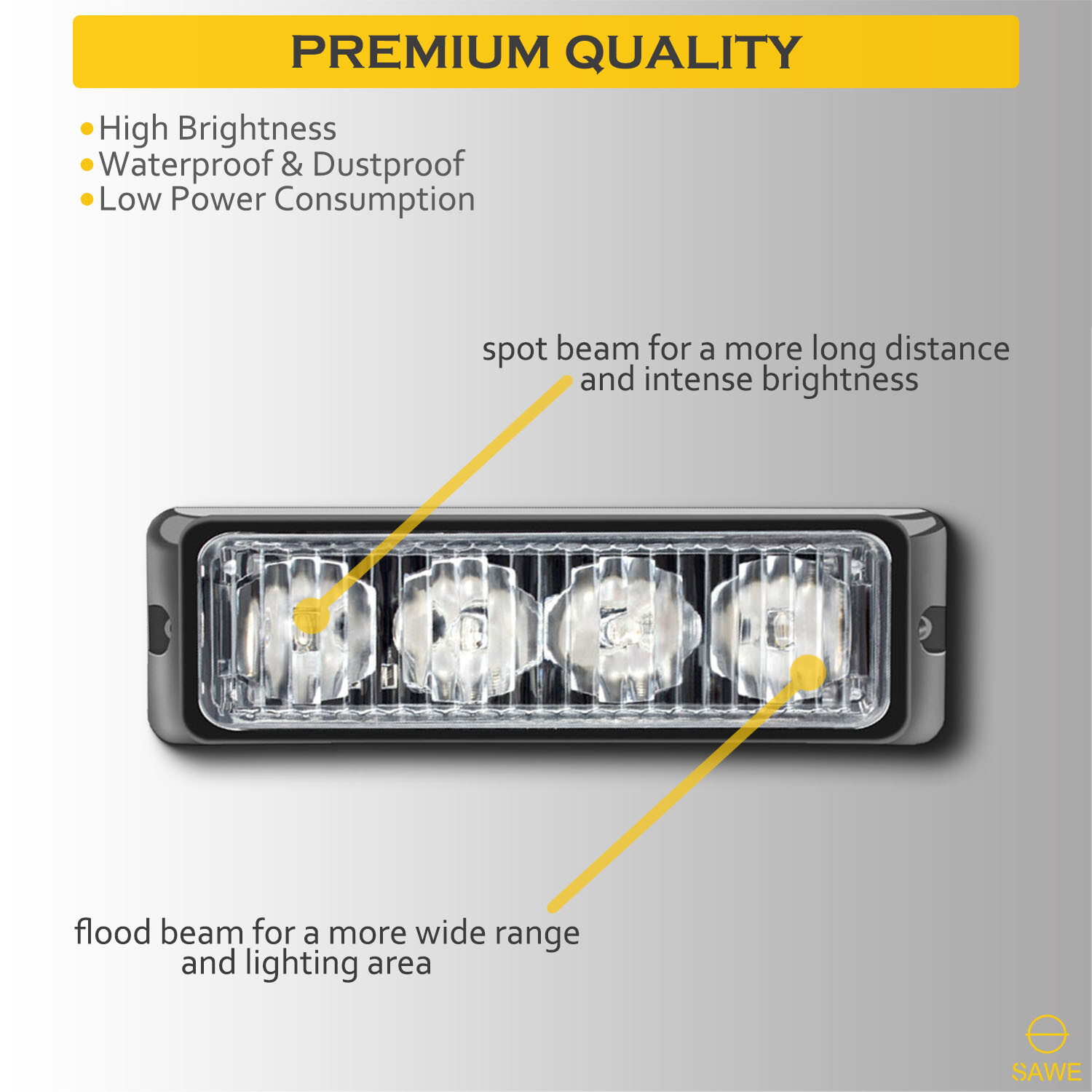 2 x Amber White 4 LED Truck Car ATV Hazard Flash Strobe Lights