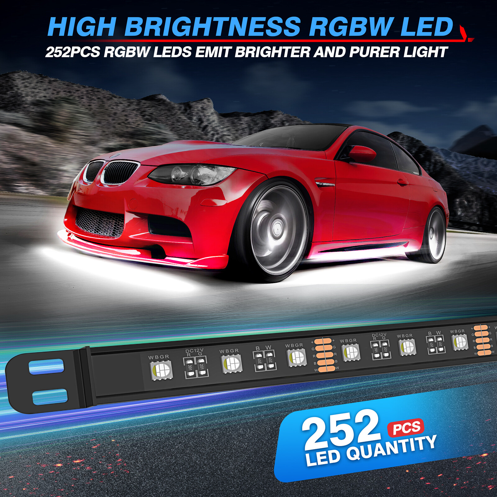 8Pcs RGBW LED Car Underglow Light Bar Kit Aluminum Underbody LED Strip SUV Truck