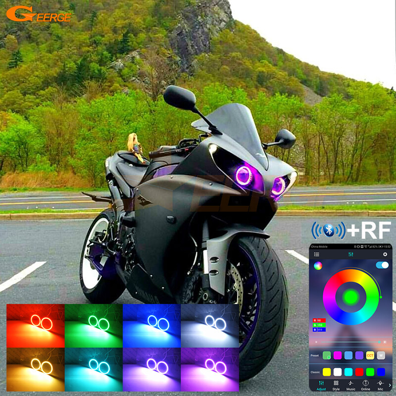 For Yamaha YZF R1 YZF-R1 2009 2014 Multi Color RGB LED Angel Eyes Bluetooth APP