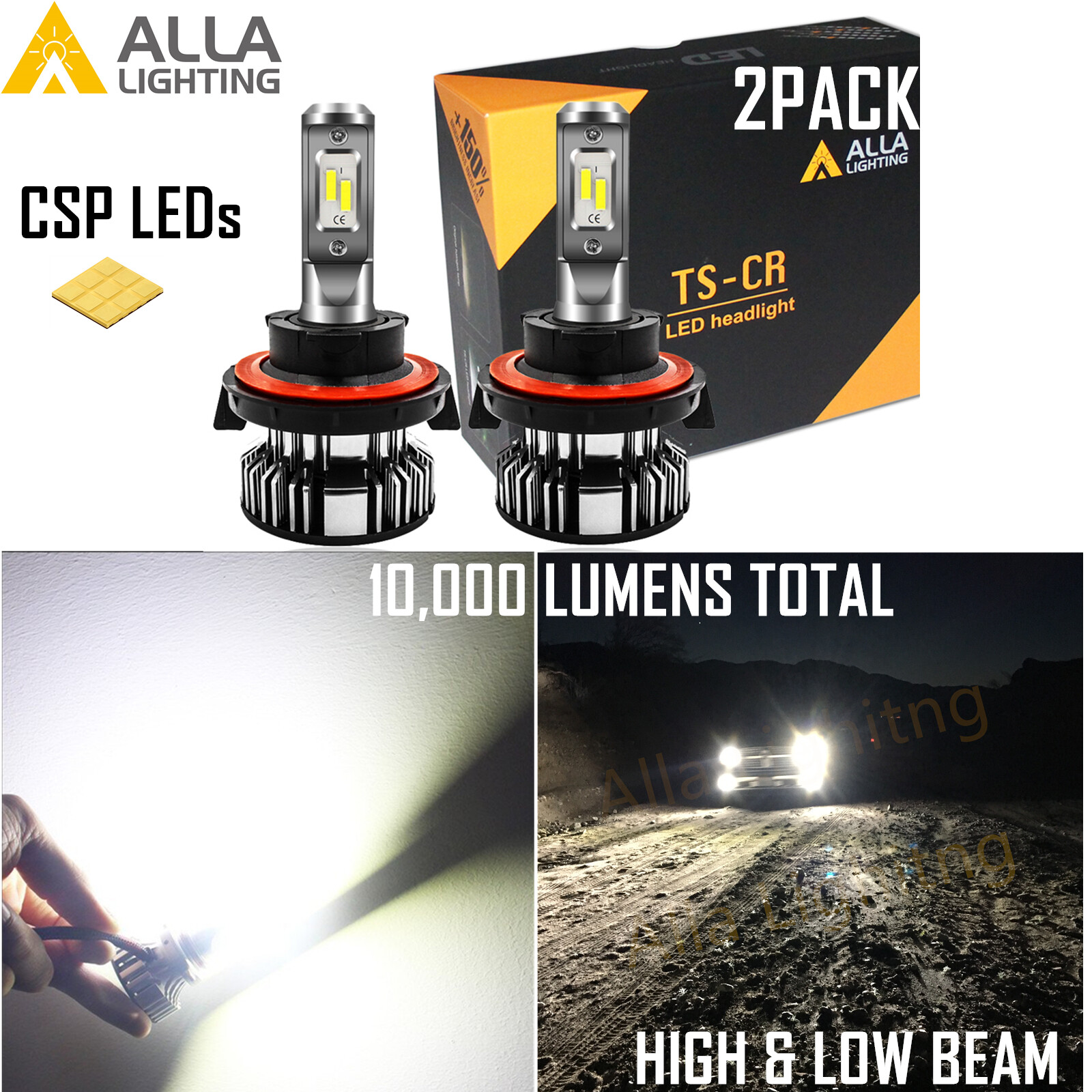 Alla Lighting TS-CR H13 Headlight Halogen Convert to Bright Pure White LED 6000K