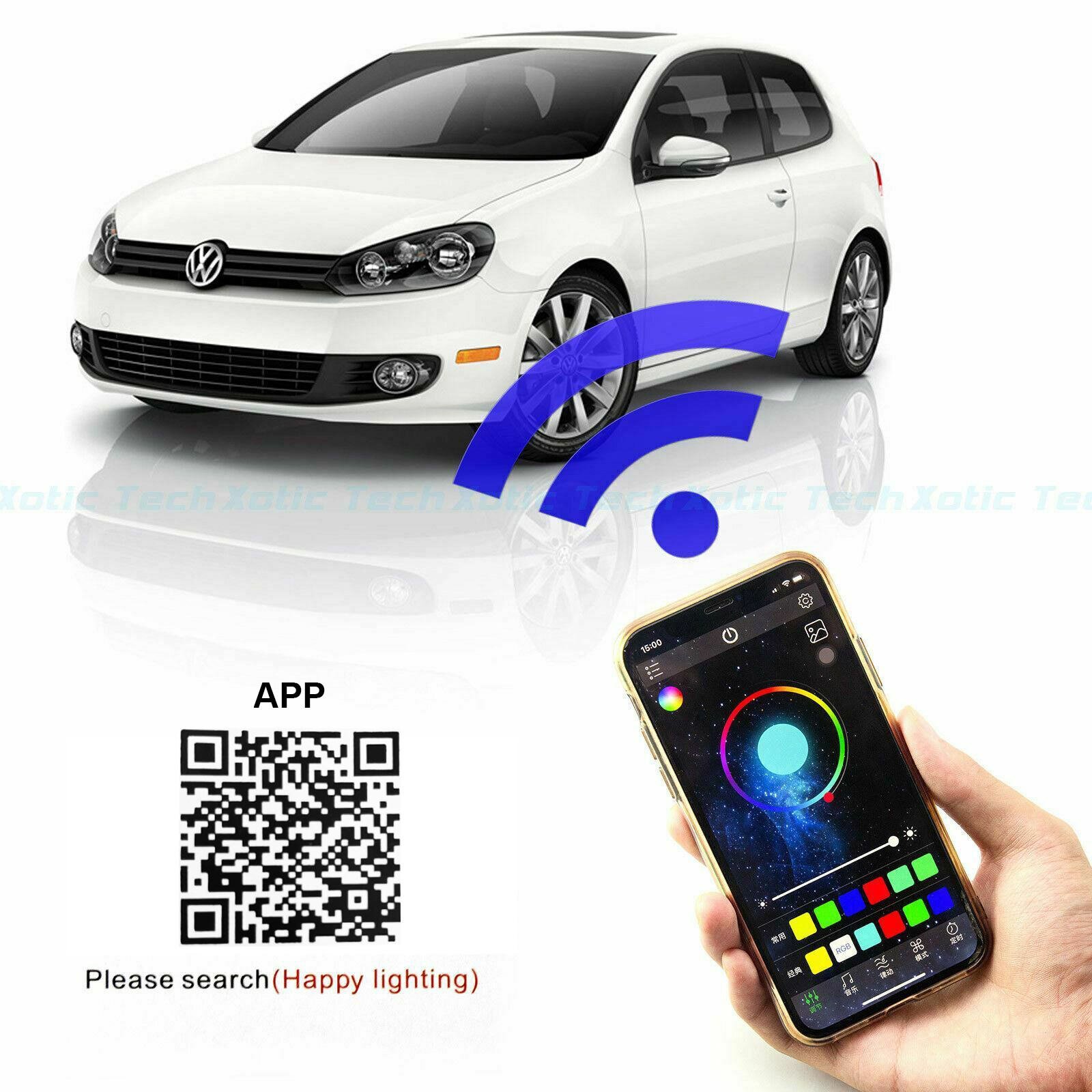 RGB Multi Color Wireless Phone Control LED Fog Light For Honda Civic 16-19 Auror