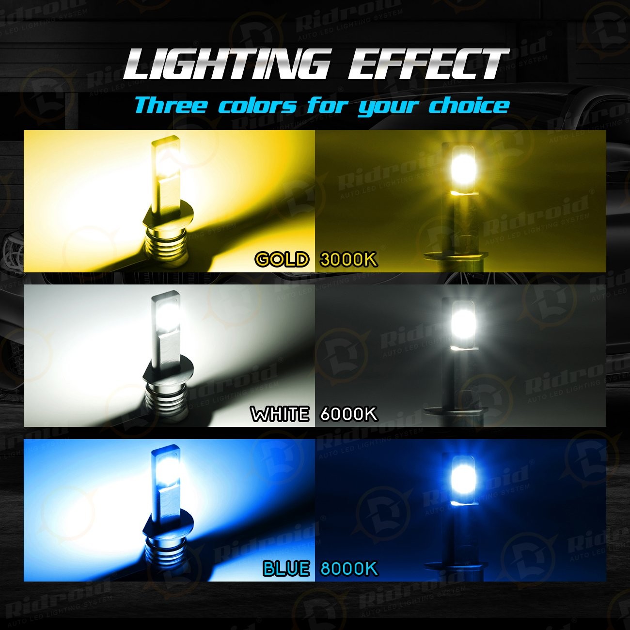 H1 LED Headlight Super Bright Bulb Kit 3000K Yellow 330000LM High Low Beam Light