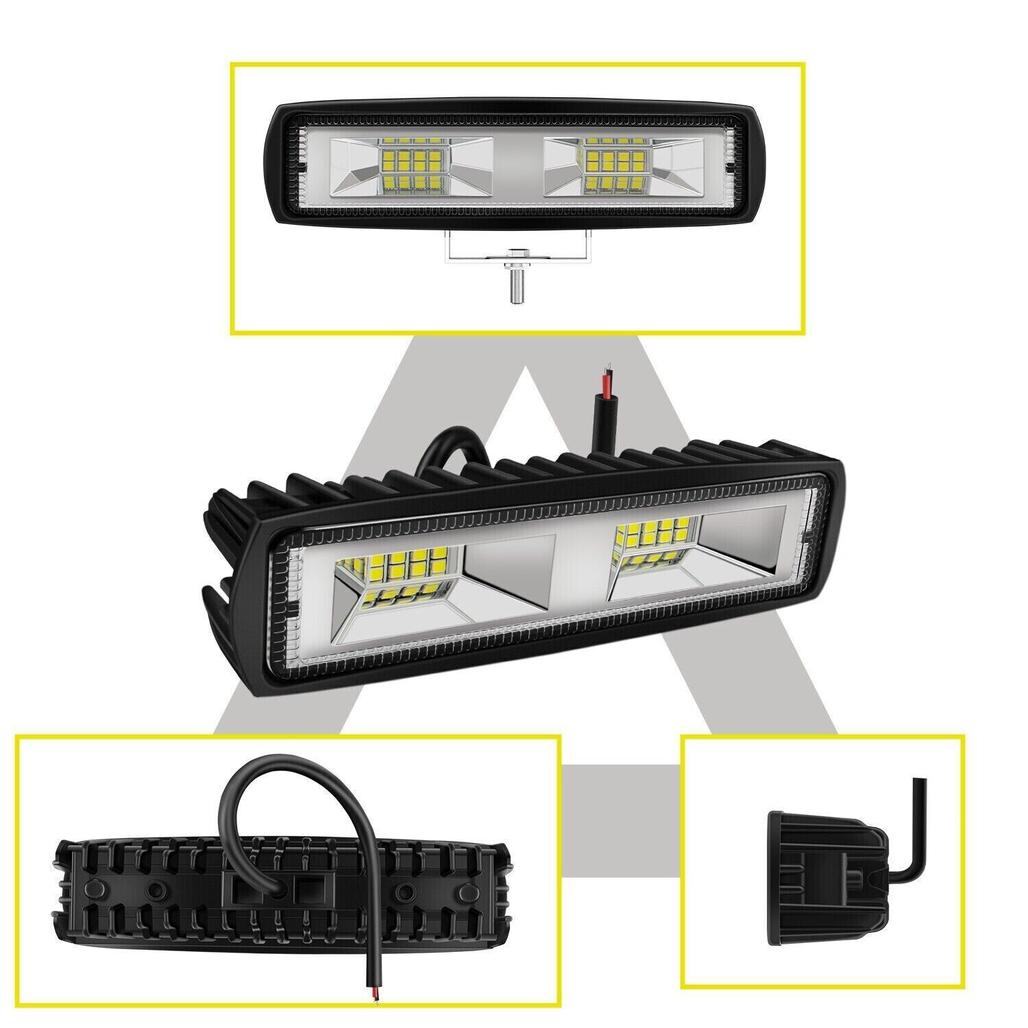 2Pcs 6″ 48W LED Work Light Bar Spot Pods Fog Lamp Offroad SUV ATV Truck