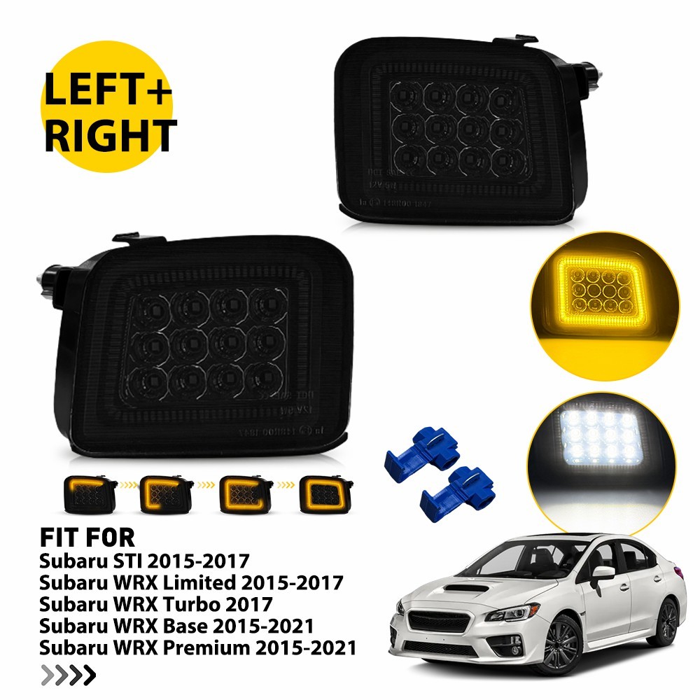 Solid White Sequential Amber LED DRL For Subaru WRX Premium 2015-21 Smoked/Clear