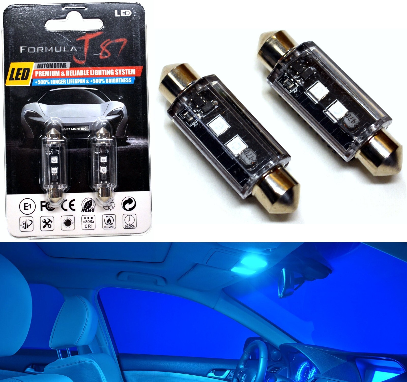 LED Light Canbus Error Free 6411 5W Blue 10000K Two Bulb Interior Dome Stock A