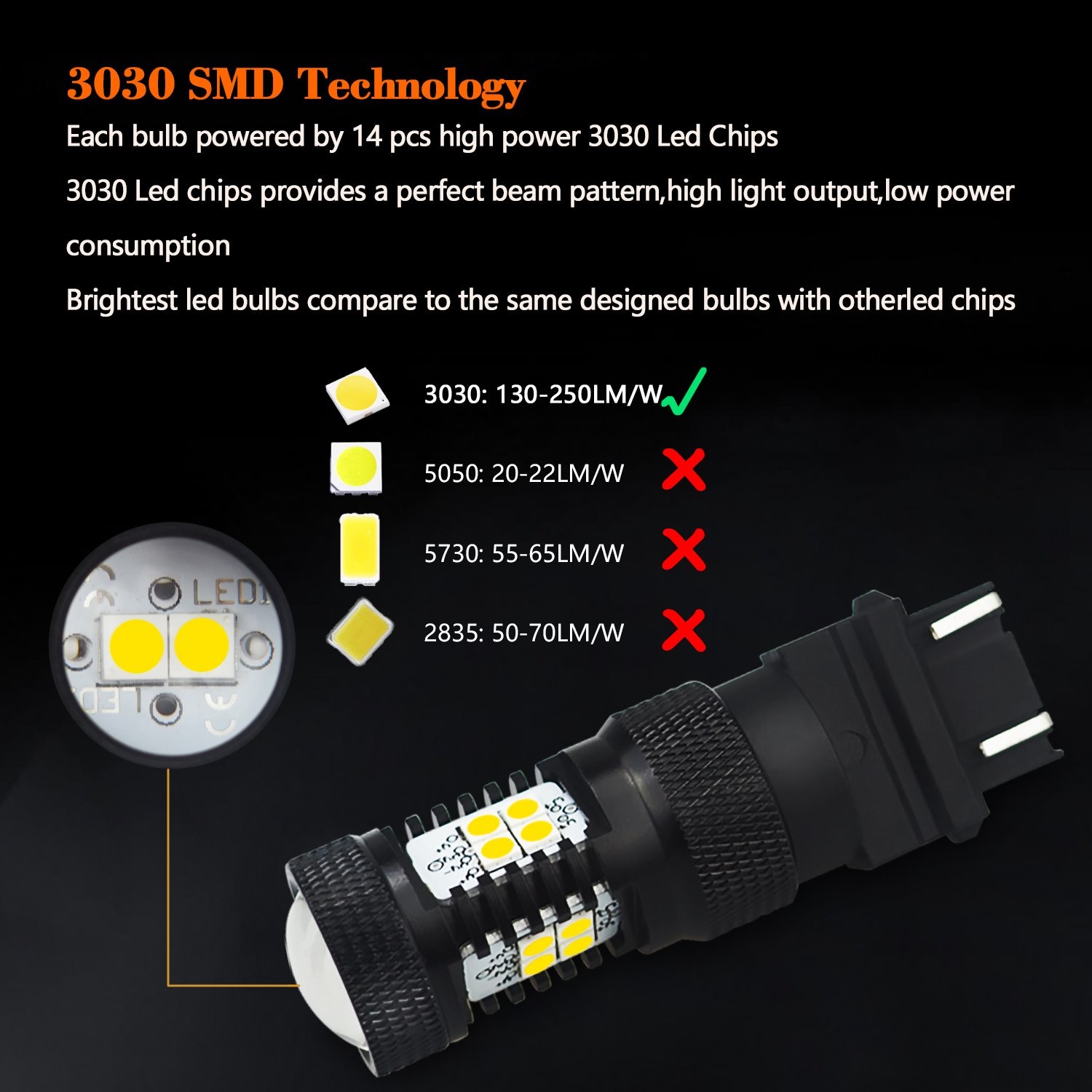 2X AUXITO 3157 3156 Turn Signal light White 3030smd High Power bulb LED AAA