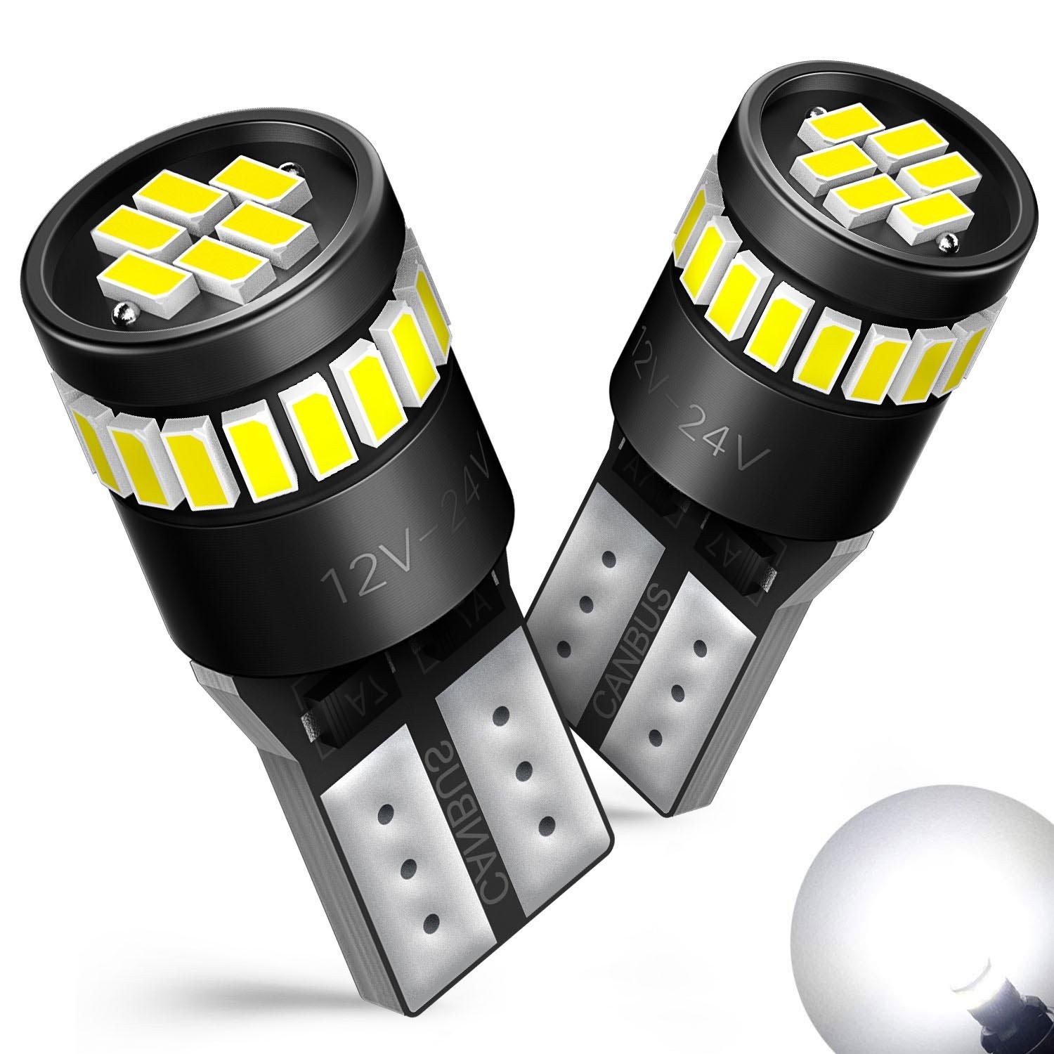 T10 CAR BULBS LED ERROR FREE CANBUS XENON WHITE W5W 501 SIDE LIGHT BULB 24H PAIR
