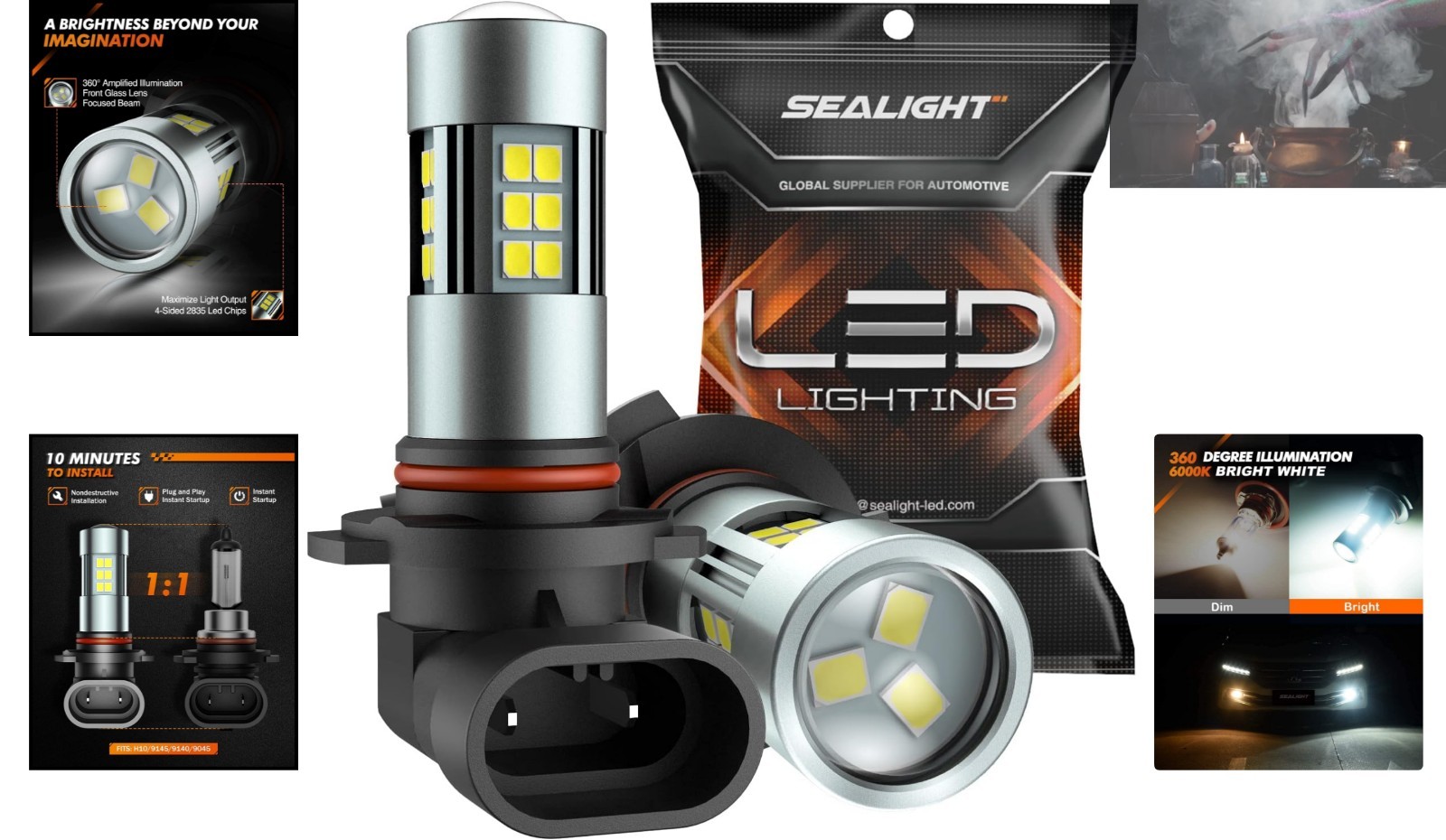H10/9145 LED Fog Light Bulbs – 6000K Xenon White, 360° Illumination, Pack of 2
