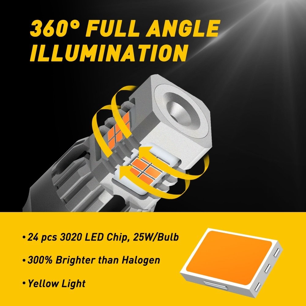 AUXITO Amber Yellow 7440 LED 100W Turn Signal Light Lamp ANTI Hyper Flash Canbus