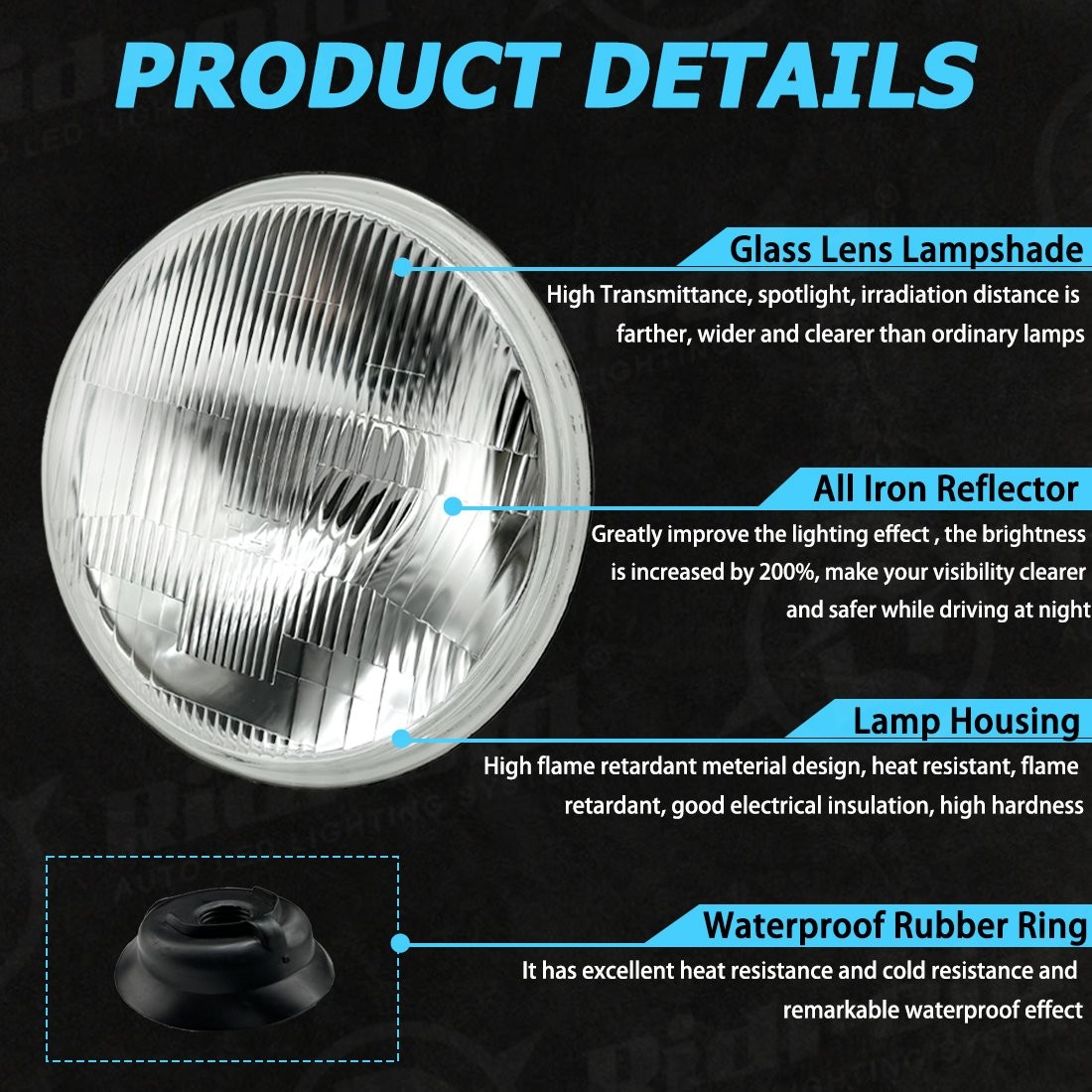 Pair 7″ inch Round LED Headlights H4 High-Low Beam For Jeep CJ5 1959-1982 1983