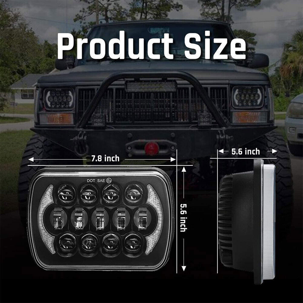 For Jeep Cherokee XJ 1984-2001 Wrangler YJ 1986-1995 5×7 7×6 Led Headlight HI/LO