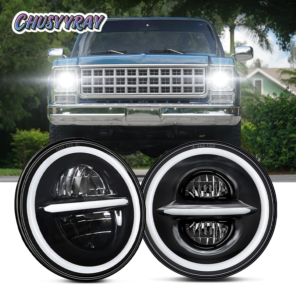 7“ Inch LED GLASS Headlight Round,ORIGINAL CLASSIC LOOK Conversion Chrome pair