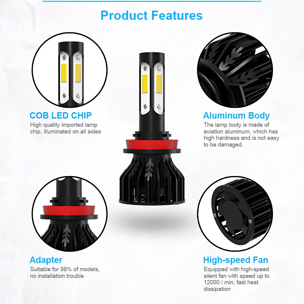 H11 H9 9005 HB3 LED Headlight Bulbs KIT Combo High&Low Beam Super Bright White