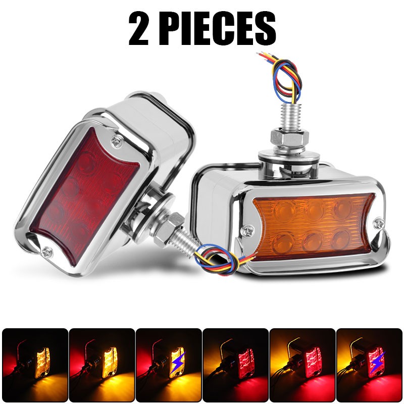 2X 57 LED Red/Amber Fender Semi Truck Pedestal Lights Turn Signal Tail Dual Face