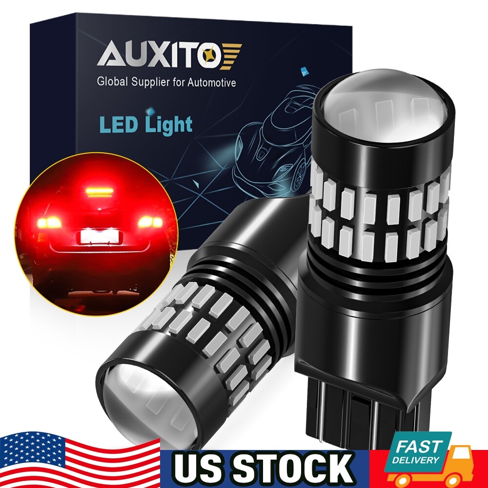 2X AUXITO 7443 7440 Red Flash Strobe Blinking Brake Tail Stop LED Light Bulbs