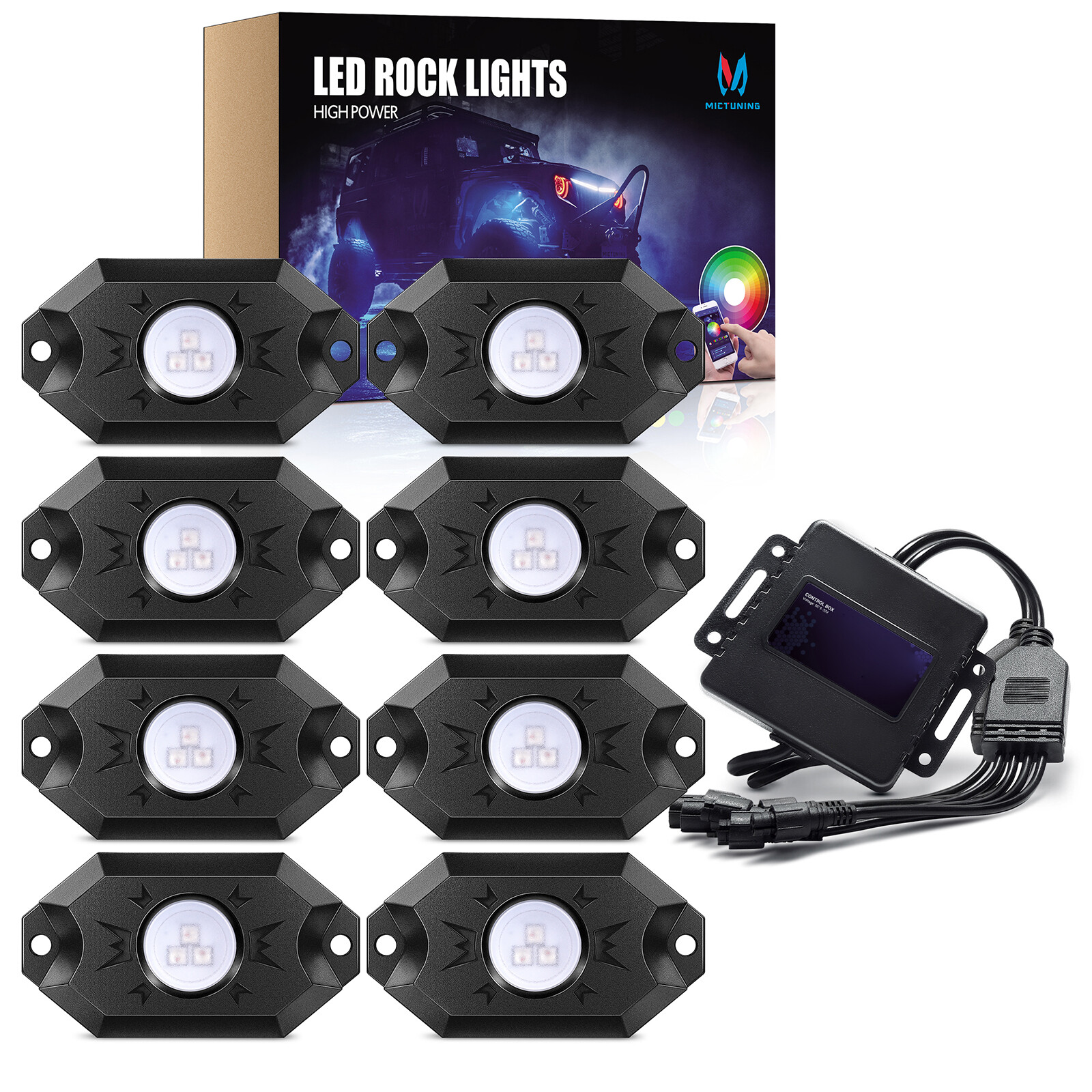 MICTUNING C1 C2 Q1 RGBW LED Rock Lights, Remote/APP Control Underbody Glow Light