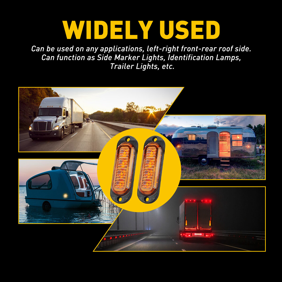 4PC Amber 4LED Side Marker Lights RV Truck Trailer Clearance Light US Waterproof
