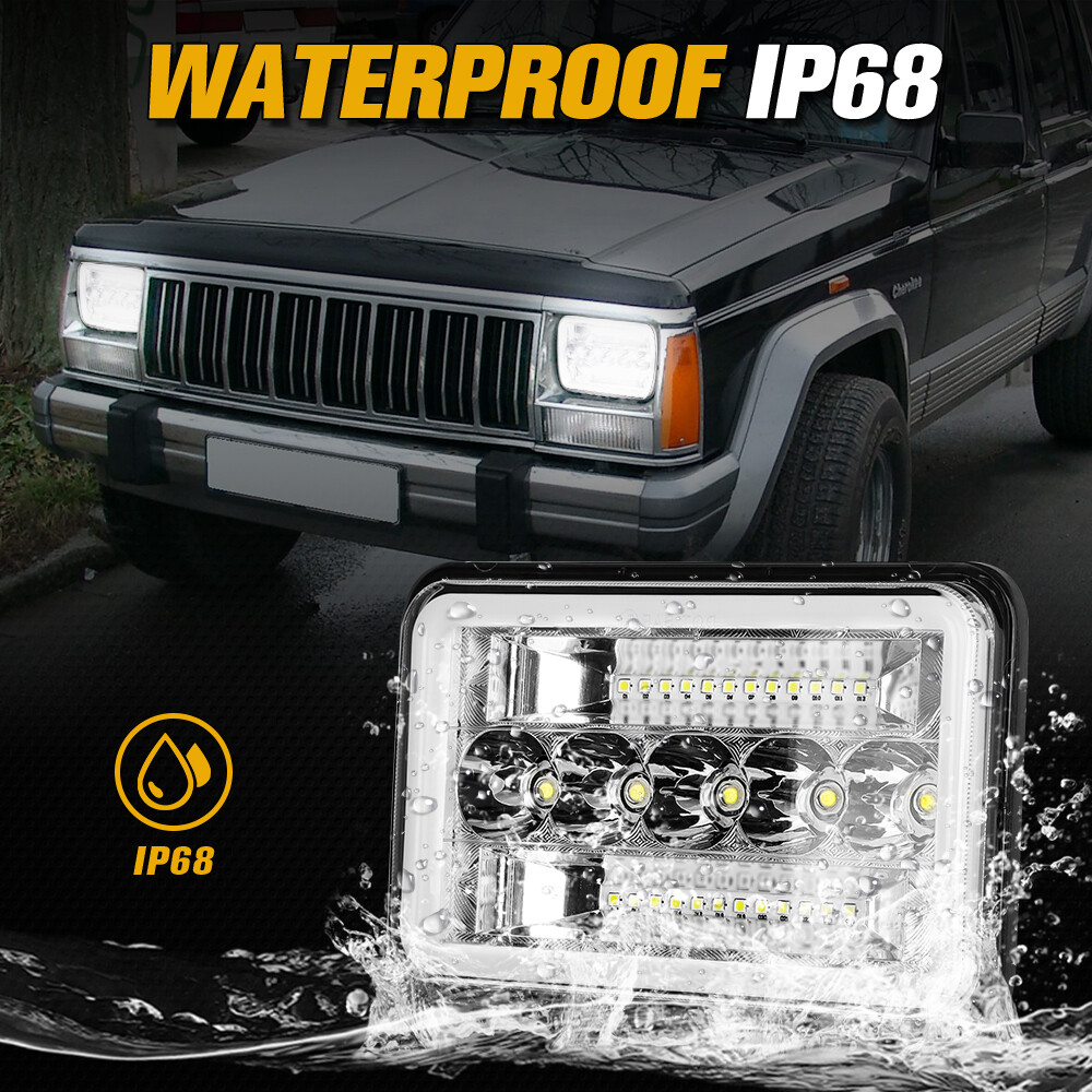 2PCS 4X6“ LED Work Lights Hi/Low Lamp Driving DRL Headlight + Mounting Brackets