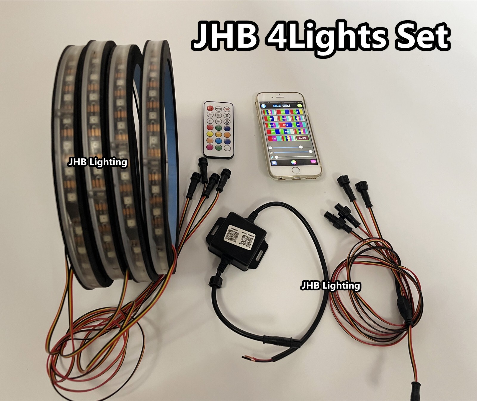 JHB 4PCS 8″ Chasing Flow LED Ring Lights Remote APP Kit for Audio Speaker Subs