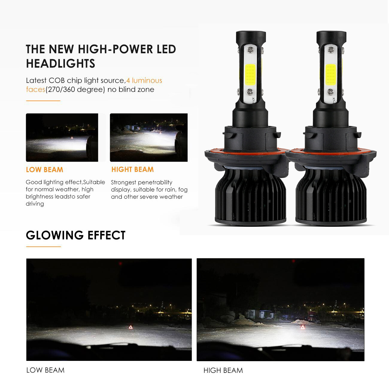 4-Sides H13 9008 LED Headlight Bulbs Kit High & Low 1500000LM Super Bright White