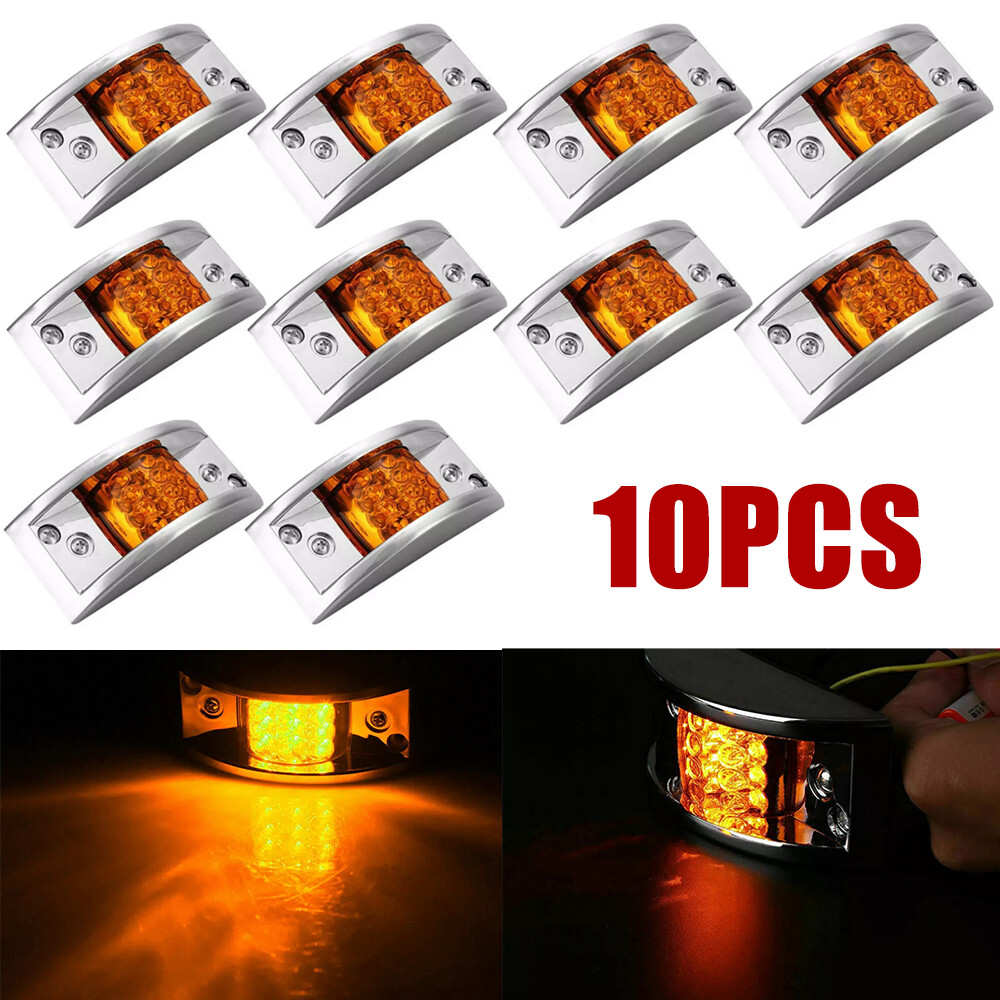 10x Amber 12 LED Curve Sealed Chrome Side Marker Truck Trailer Clearance Lights