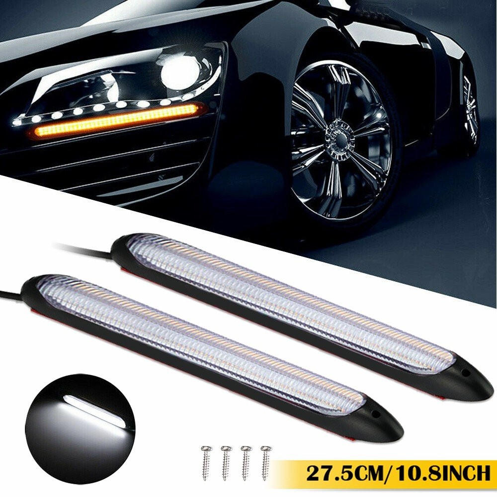 11 Sequential DRL LED Headlight Strip Light Daytime Running Signal Lamp 2pcs