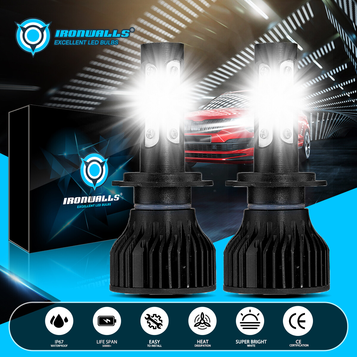 4-sides H7 LED Headlight KIT Bulbs High Low Beam 3600000LM Super Bright White 2x