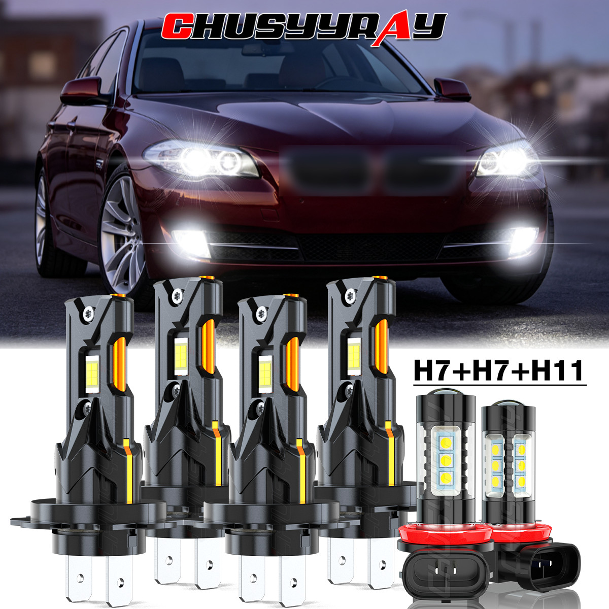 For BMW 528i 535i 550i 2008 2009 2010 6x 6000K LED Headlight Bulbs + Fog Light
