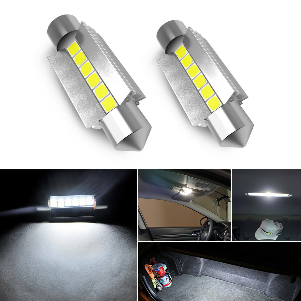 2PCS 39mm DE3425 6SMD Canbus Festoon LED Car Interior Dome Light Bulbs 12V White