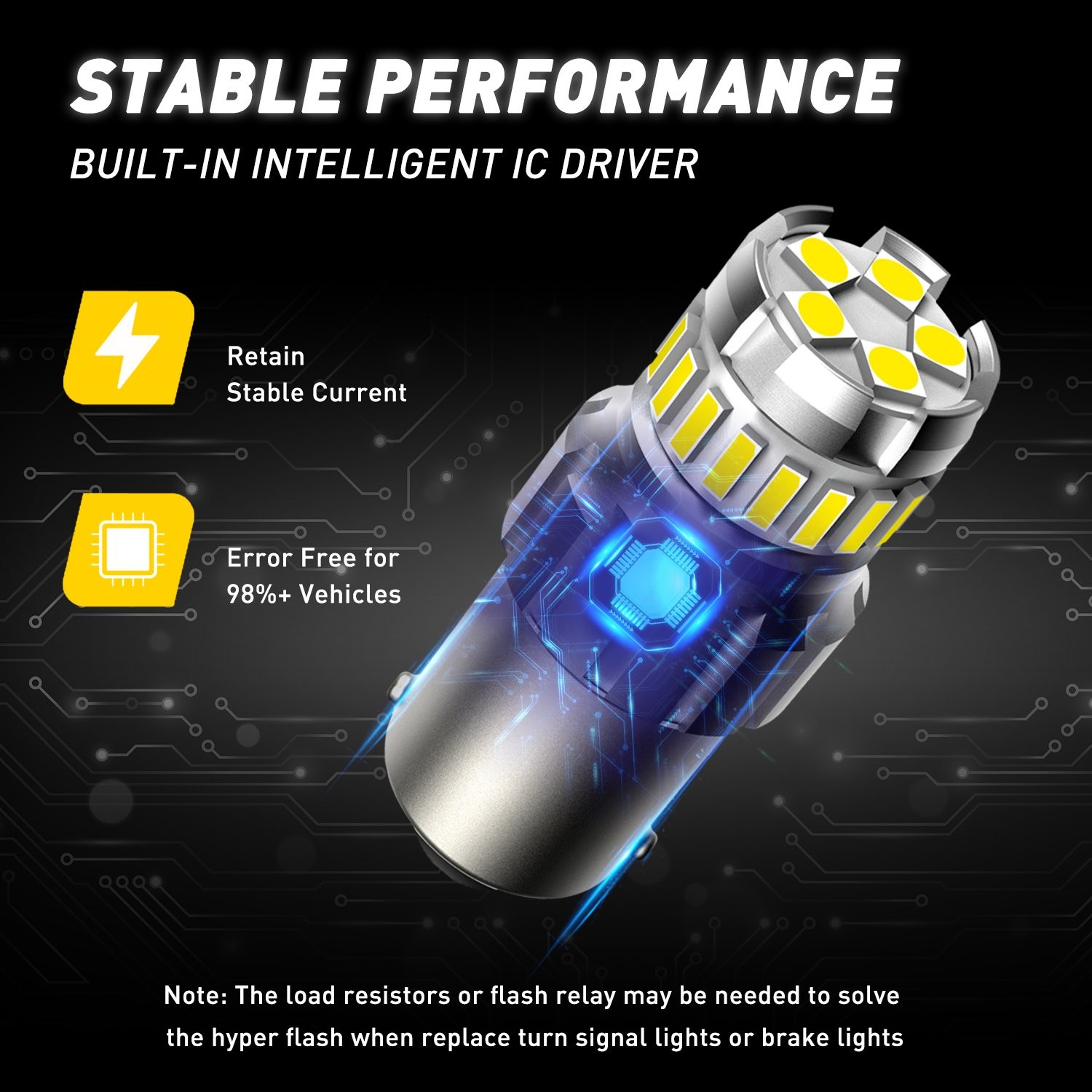 2X Pure White 1156 LED Reverse Brake Tail Light DRL Bulb Error Free Super Bright