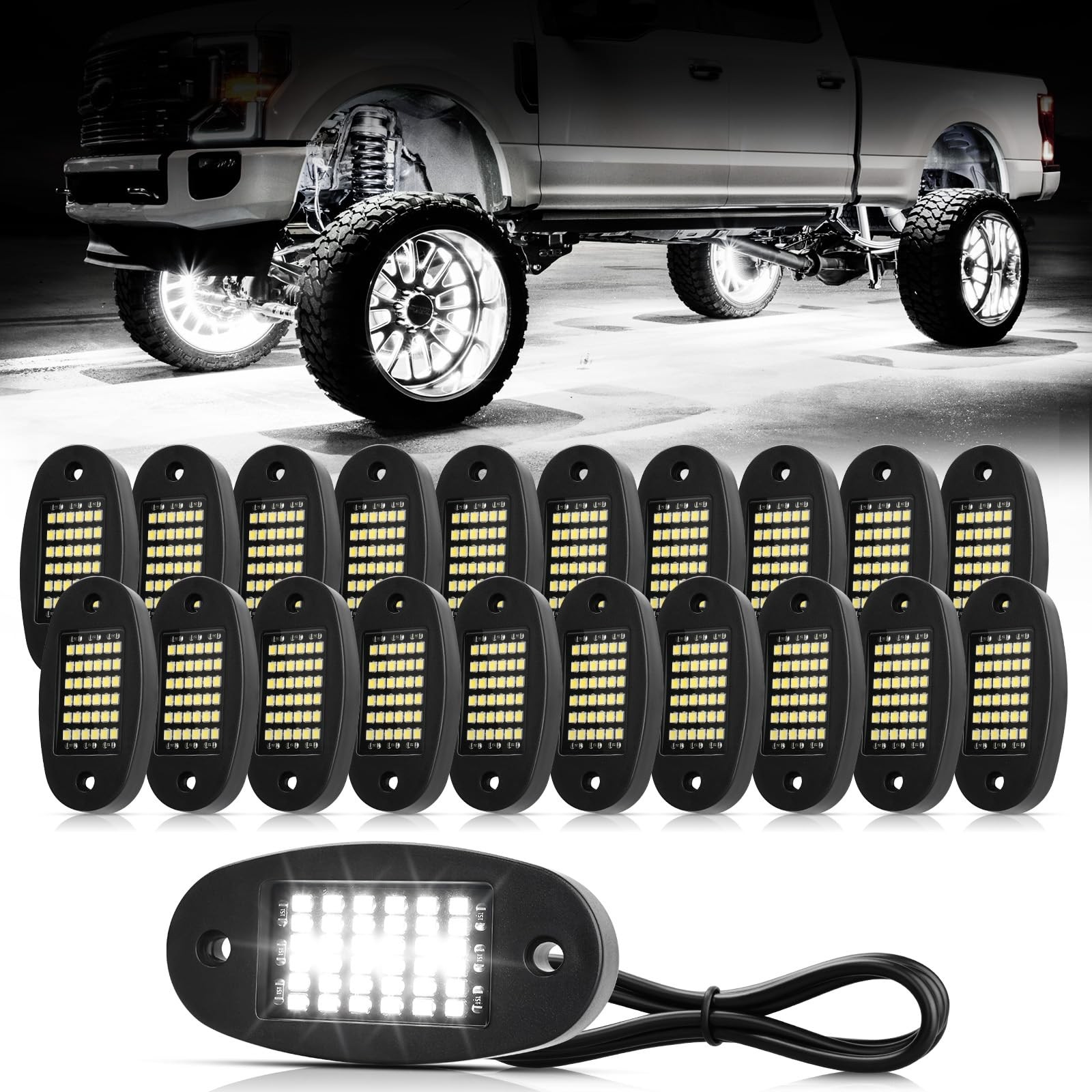 Hovano 20 Pods White Rock Lights 6000K LED Neon Underglow IP68 Waterproof