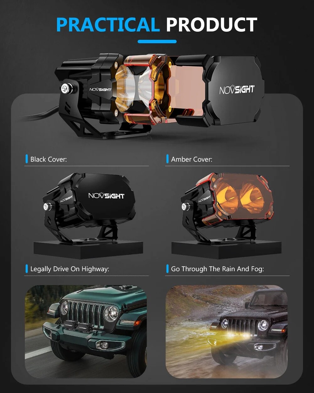 NOVSIGHT 2PCS 4.5″ LED Pod Work Light Spot Driving for Jeep ATV UTV Offroad Lamp