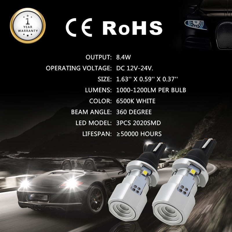 2400LM 6500K No Error Canbus 921 912 T15 W16W LED Backup Reverse Light Bulb 12V