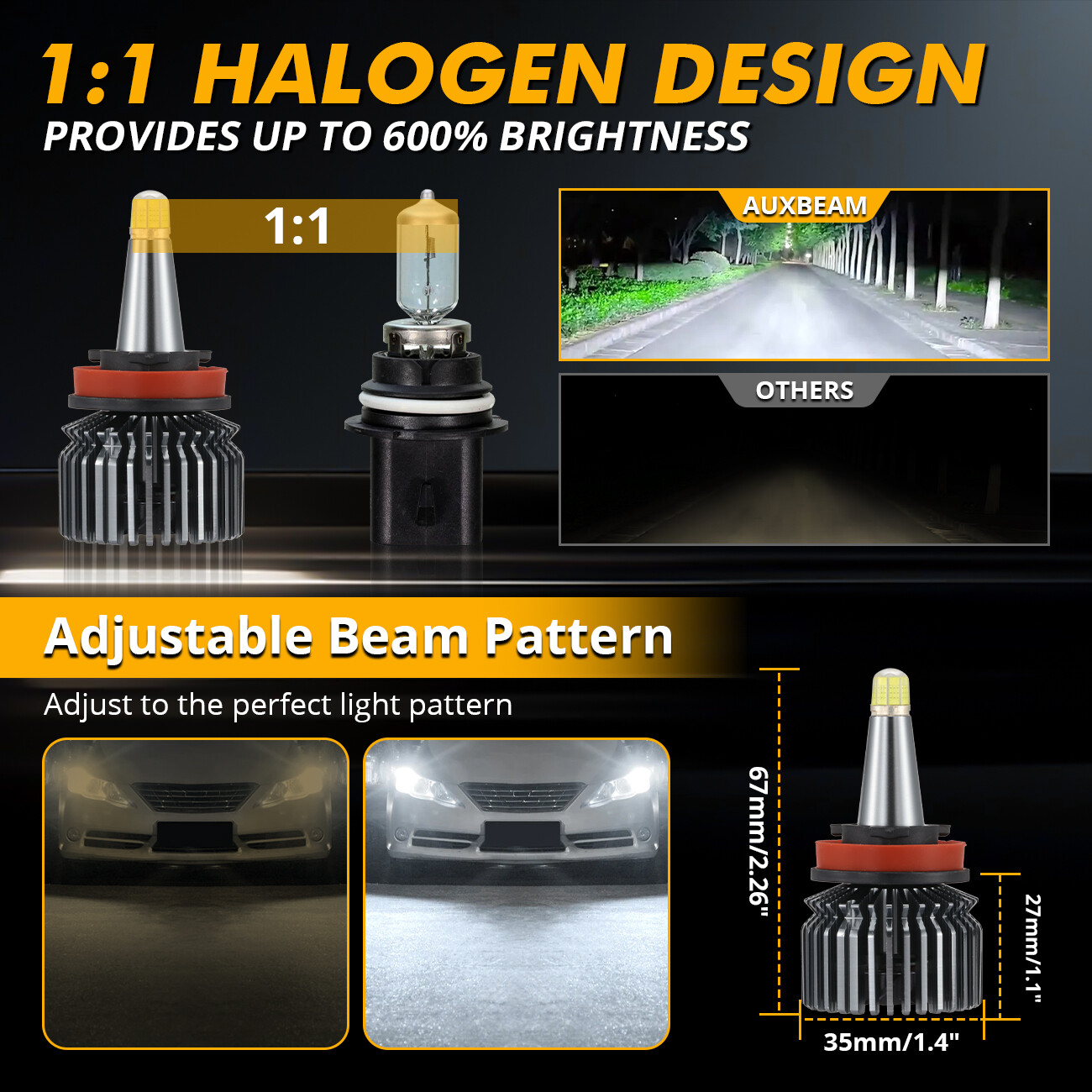 8-sides H11 H9 LED Headlight Kit High Low Beam Light Bulbs 6500K White 3000000LM