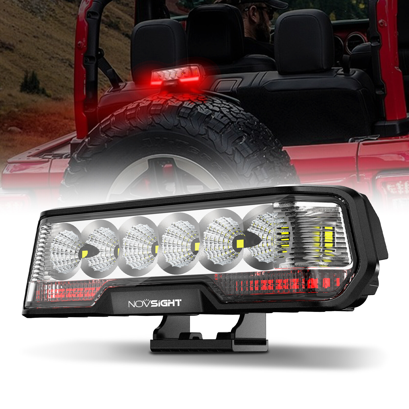 1x NOVSIGHT 6 Inch LED Light Bar Reverse Brake DRL Offroad Lamp IP68 Waterproof
