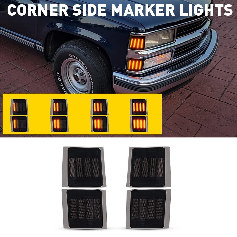 Full 4PC LED Smoked Corner Side Marker Lights For 94-98 Chevy C/K 1500 2500 3500