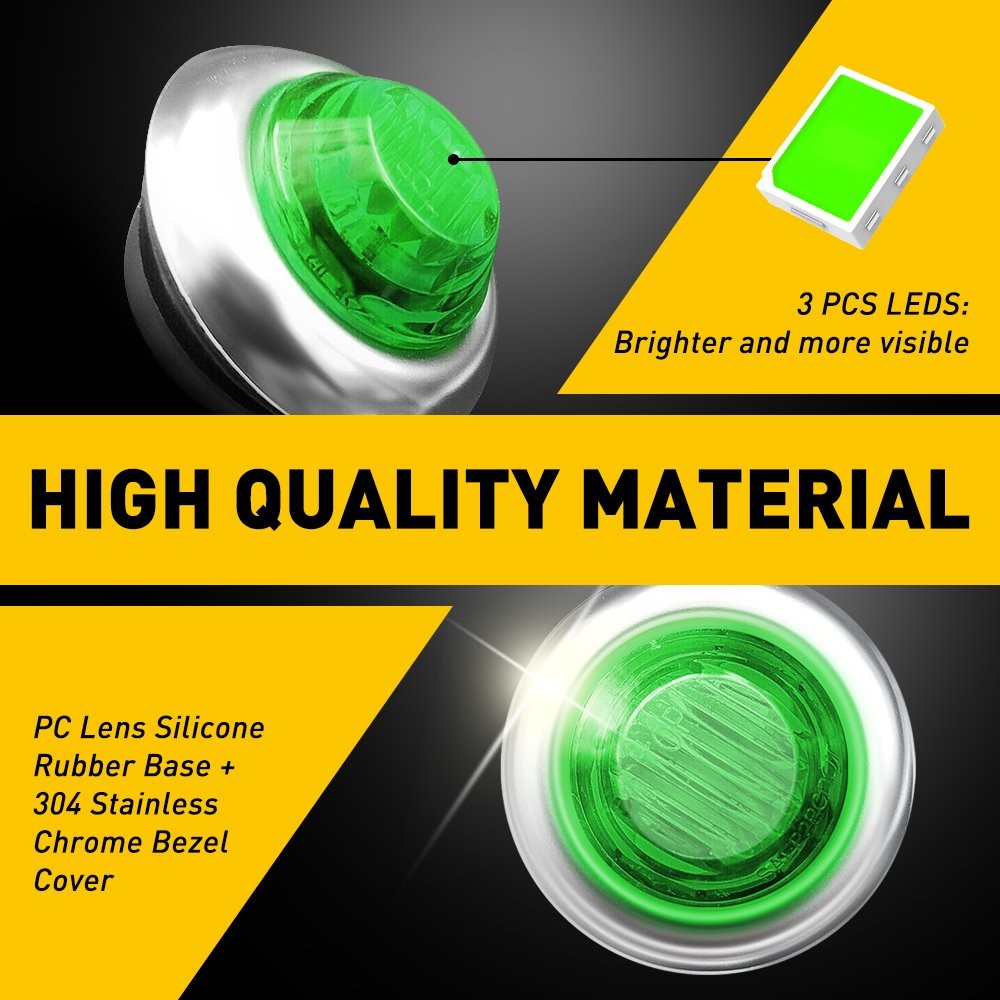 100x Green 3/4″ Bullet Round LED Side Marker Light Lamp For 12V Trailer Truck RV