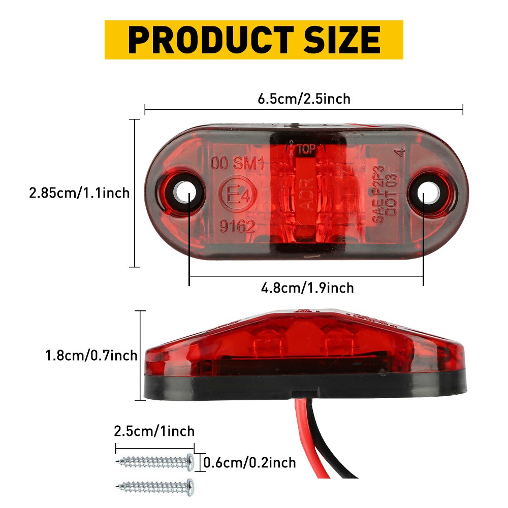 Truck Trailer Clearance Light Waterproof 10* Red 2-LED Side Marker Lights