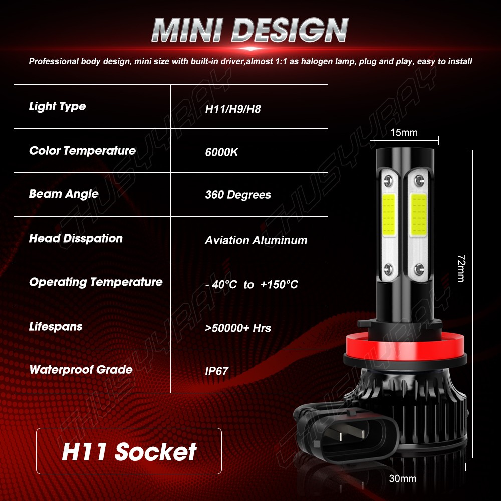 Combo 9005+H11 LED Headlight Super Bright Bulbs Kit White 720000LM Hi/Lo Beam
