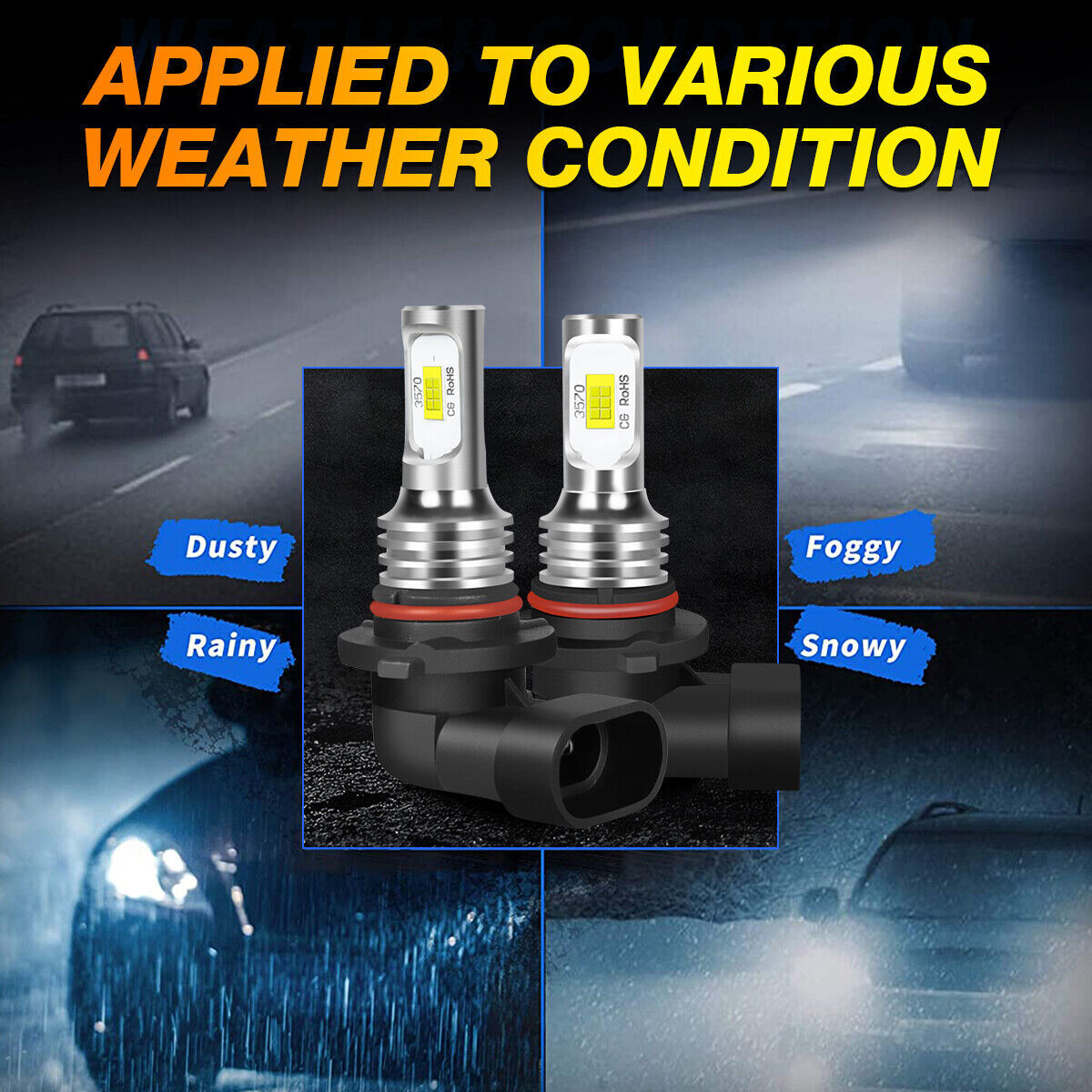 9005 LED Headlight Bulbs Conversion Kit HB3 High Beam 6000K White Super Bright