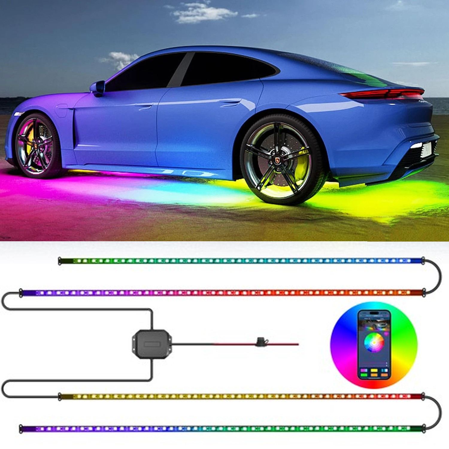 MICTUNING DreamColor Underglow Chasing Light Kit ,RGB+IC LED Lights for All Cars