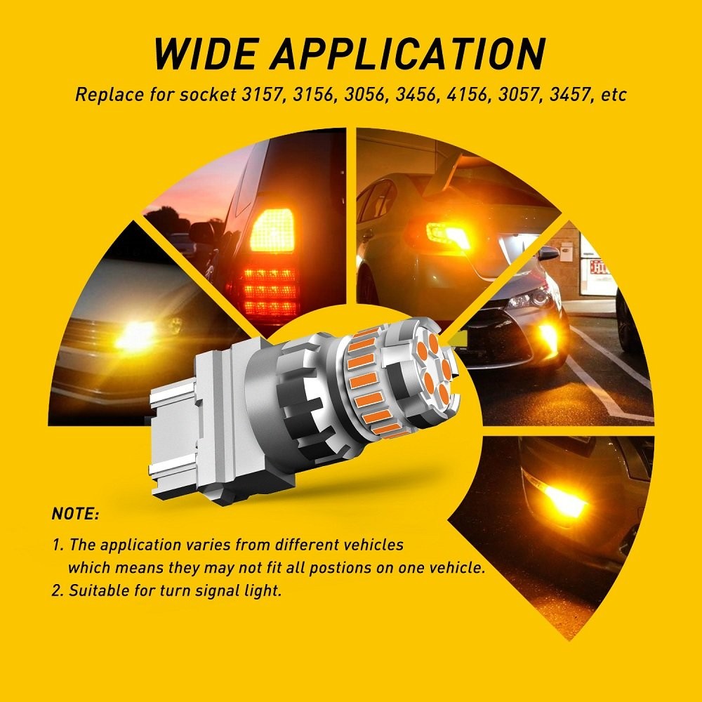 2X 3157 64SMD LED Reverse Tail Brake Stop Turn Signal Light DRL Bulb 3000K Amber