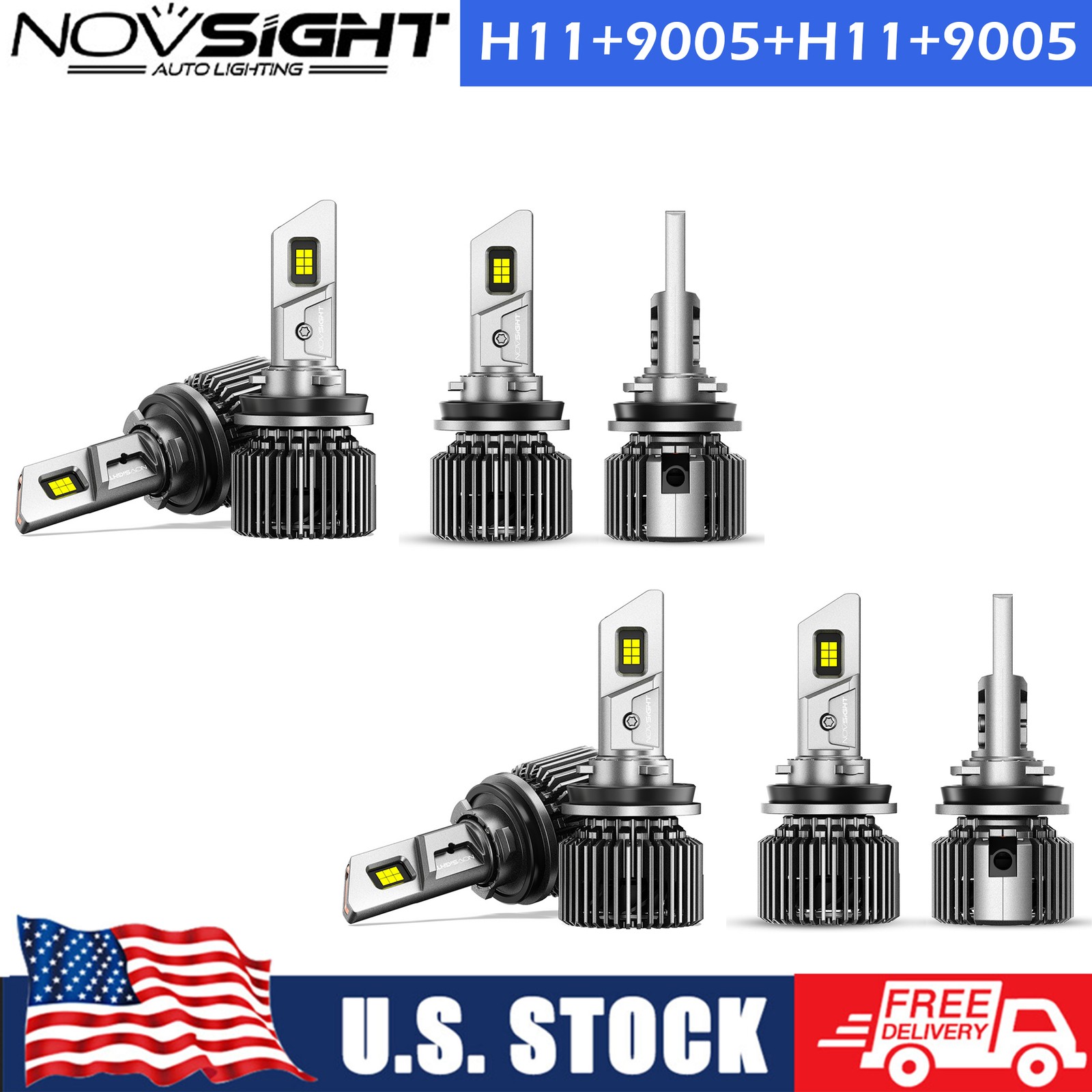 8PCS 9005 H11 Combo LED Headlight Kit High Low Bulbs 6500K Super Bright White
