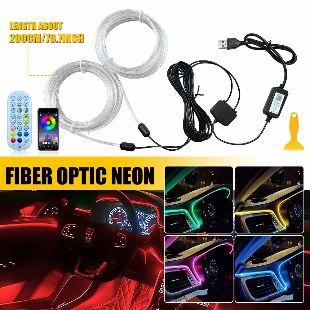Interior Lamp APP RF Control LED Neon Light Trim Glow Optic Fiber Strip RGB EXC