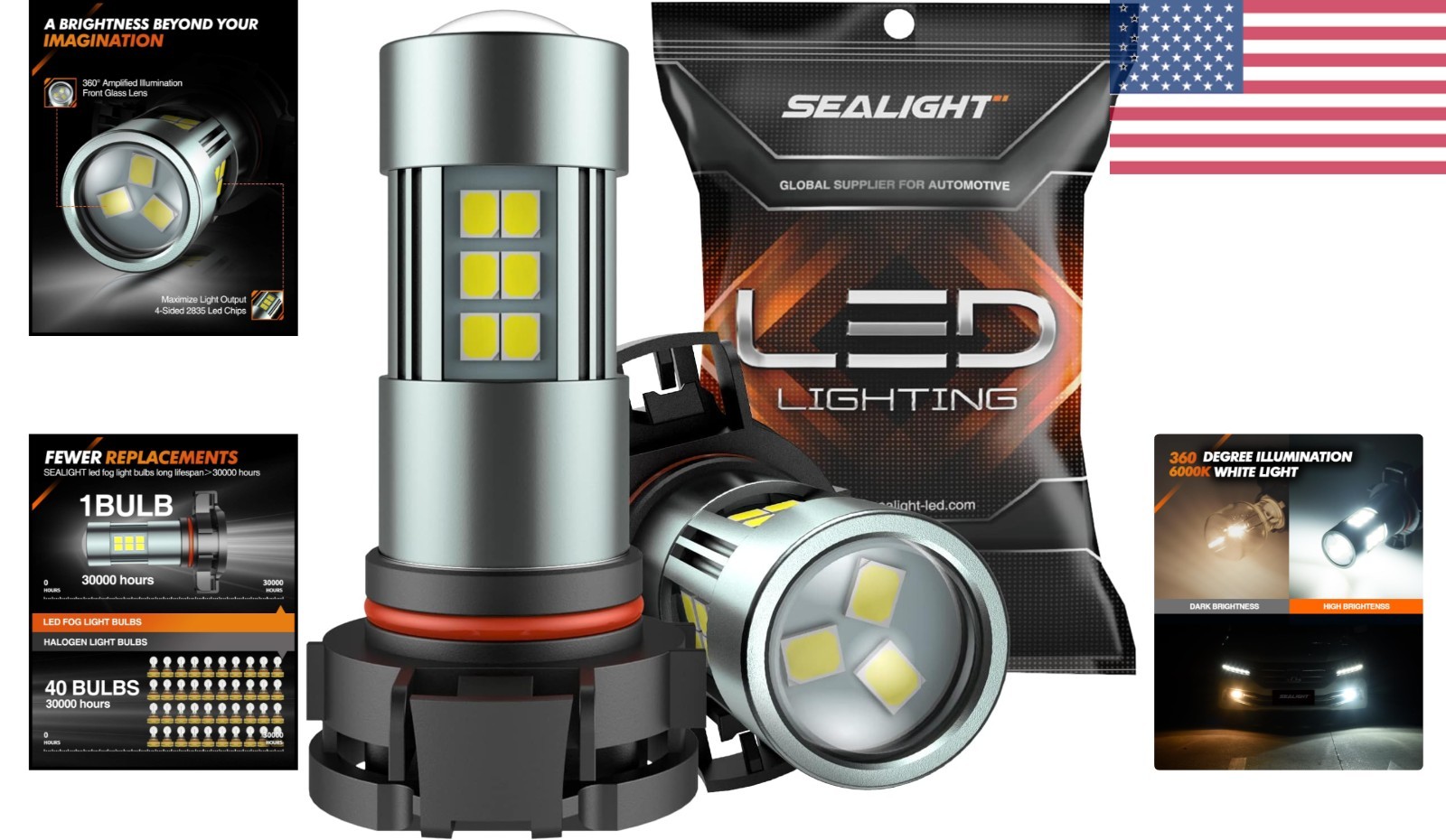 Universal Fit 5202 LED Fog Light Bulbs 6000K – 30,000 Hours Lifetime, Pack of 2