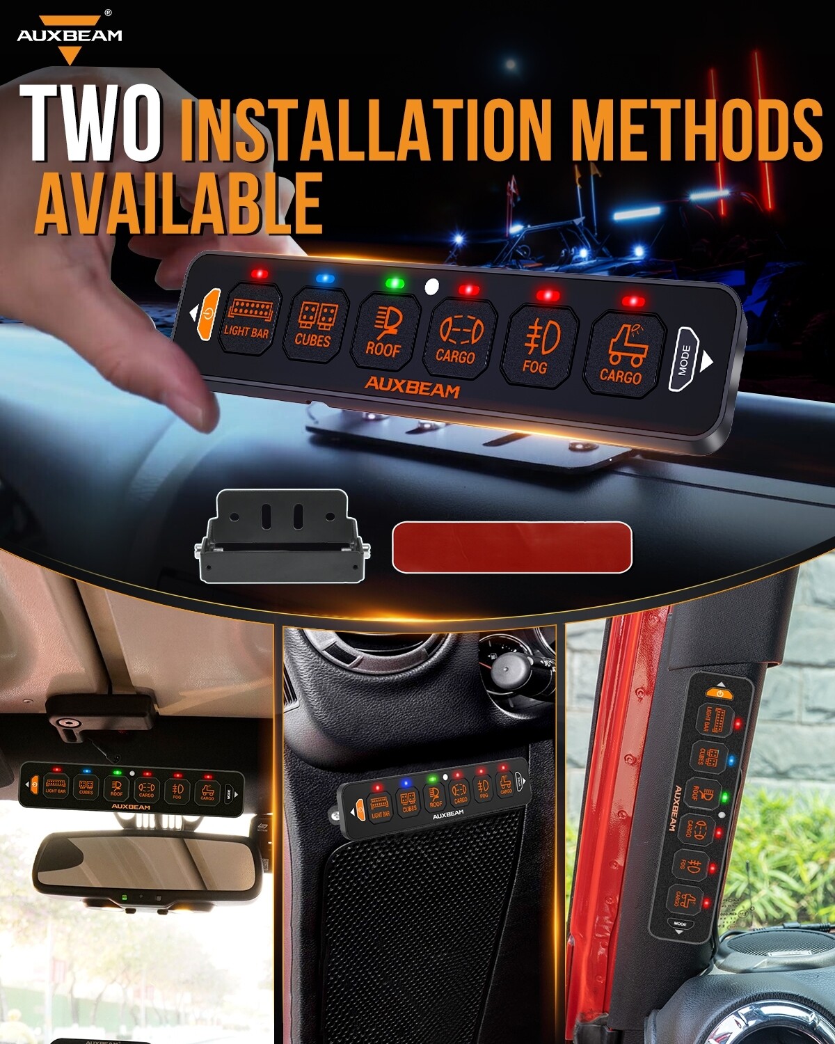 AUXBEAM 4/6 Gang RGB Slim Switch Panel Toggle LED Light Circuit Relay System Kit