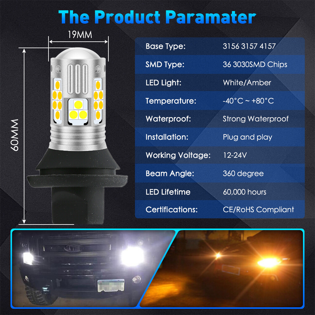 3157 LED Error Free CANBus Turn Signal Parking Light Bulbs Kit Wired Resistor
